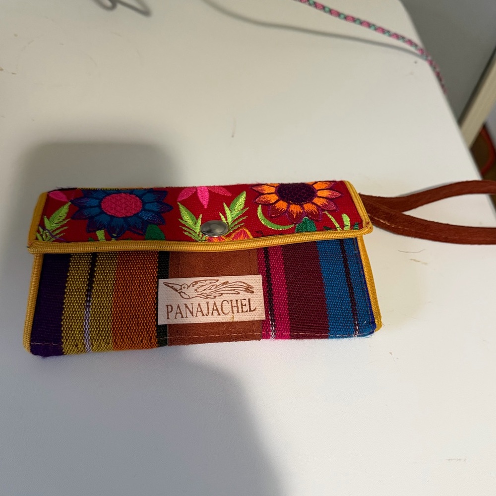 Multicolor Floral Stripe Wristlet Bag - Pink/Blue/Yellow